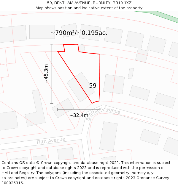 59, BENTHAM AVENUE, BURNLEY, BB10 1XZ: Plot and title map