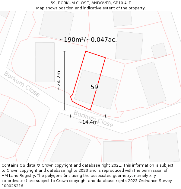 59, BORKUM CLOSE, ANDOVER, SP10 4LE: Plot and title map