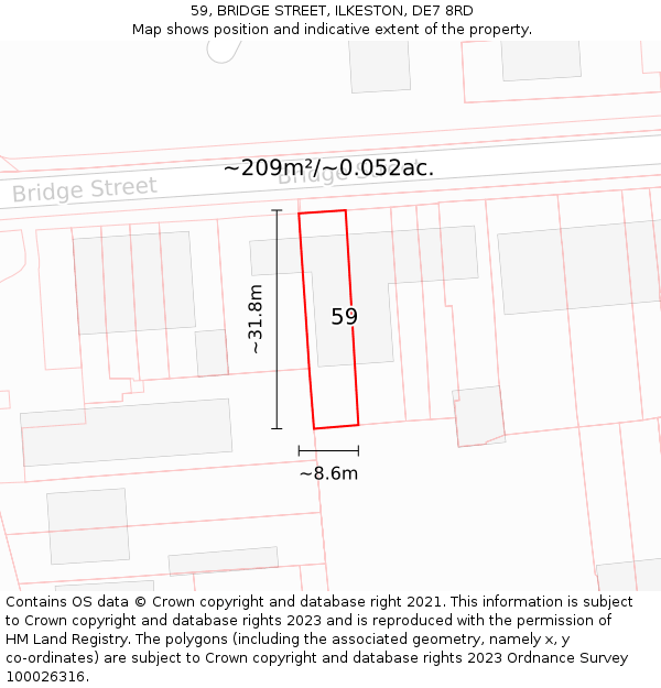 59, BRIDGE STREET, ILKESTON, DE7 8RD: Plot and title map