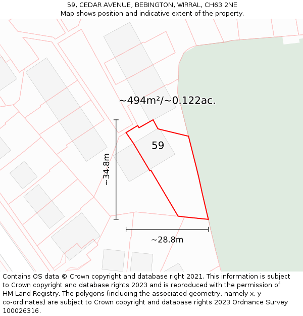 59, CEDAR AVENUE, BEBINGTON, WIRRAL, CH63 2NE: Plot and title map