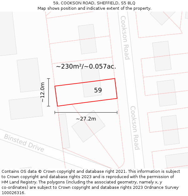 59, COOKSON ROAD, SHEFFIELD, S5 8LQ: Plot and title map