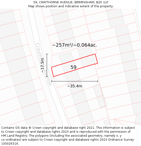 59, CRAYTHORNE AVENUE, BIRMINGHAM, B20 1LP: Plot and title map