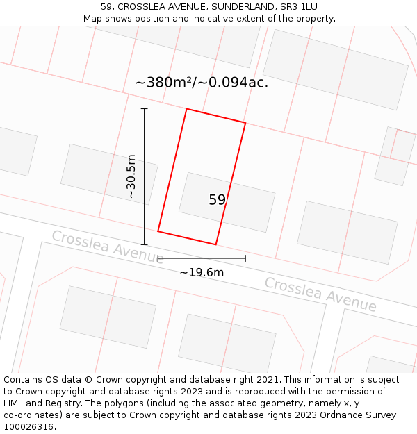 59, CROSSLEA AVENUE, SUNDERLAND, SR3 1LU: Plot and title map