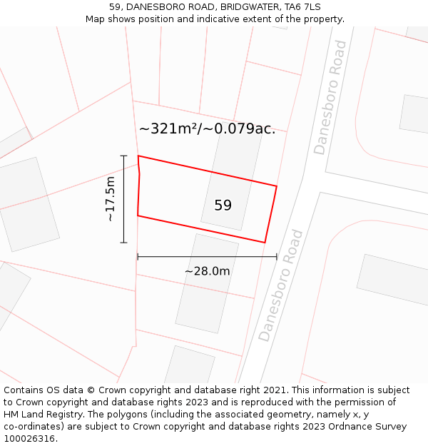 59, DANESBORO ROAD, BRIDGWATER, TA6 7LS: Plot and title map