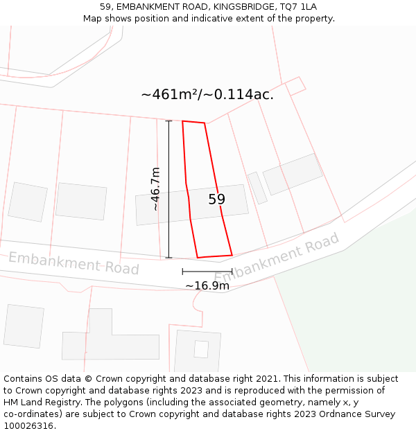 59, EMBANKMENT ROAD, KINGSBRIDGE, TQ7 1LA: Plot and title map