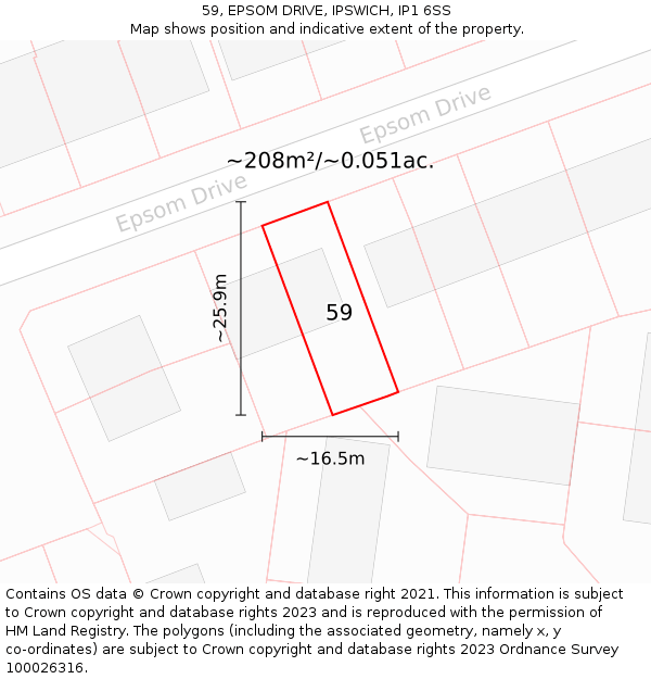 59, EPSOM DRIVE, IPSWICH, IP1 6SS: Plot and title map