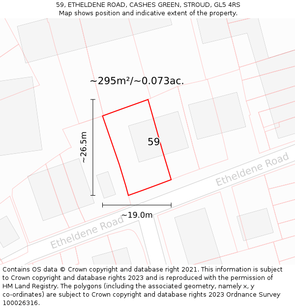 59, ETHELDENE ROAD, CASHES GREEN, STROUD, GL5 4RS: Plot and title map