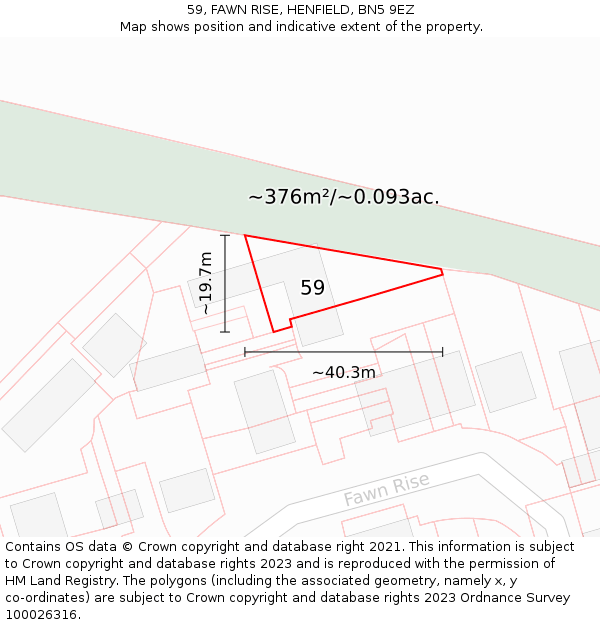 59, FAWN RISE, HENFIELD, BN5 9EZ: Plot and title map