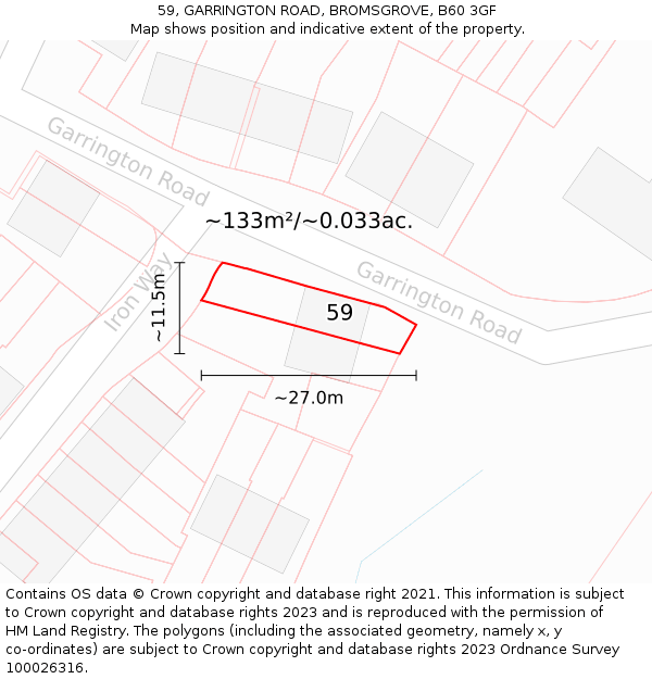 59, GARRINGTON ROAD, BROMSGROVE, B60 3GF: Plot and title map