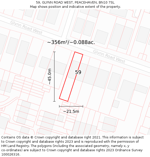 59, GLYNN ROAD WEST, PEACEHAVEN, BN10 7SL: Plot and title map