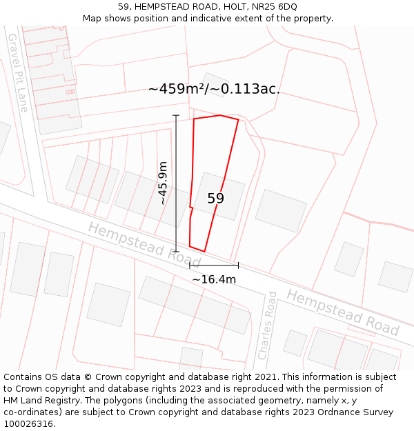 59, HEMPSTEAD ROAD, HOLT, NR25 6DQ: Plot and title map