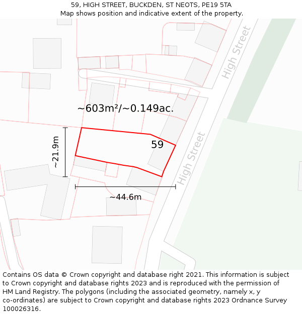 59, HIGH STREET, BUCKDEN, ST NEOTS, PE19 5TA: Plot and title map