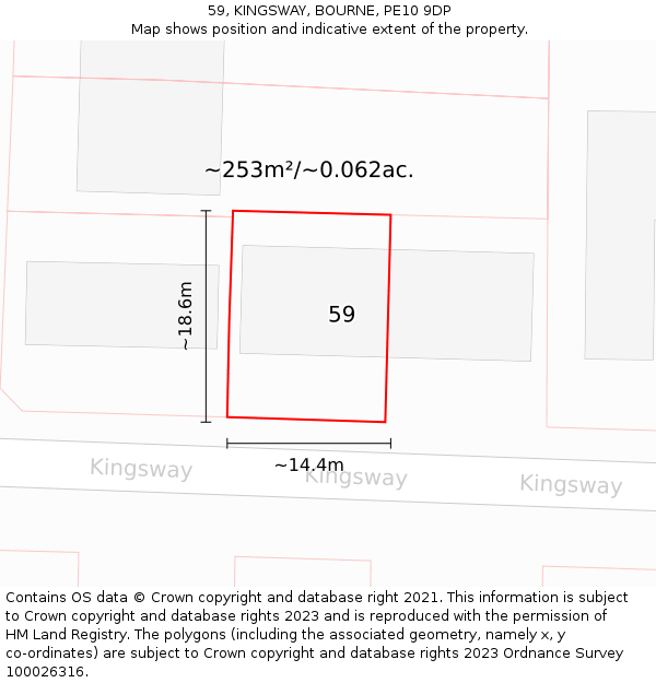 59, KINGSWAY, BOURNE, PE10 9DP: Plot and title map