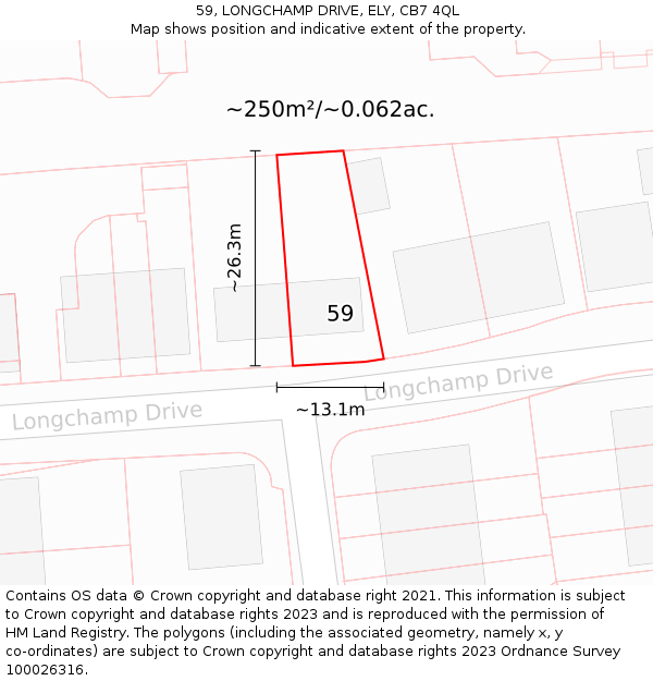 59, LONGCHAMP DRIVE, ELY, CB7 4QL: Plot and title map