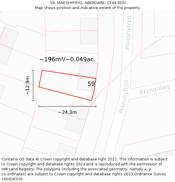 59, MAESHYFRYD, ABERDARE, CF44 0DN: Plot and title map