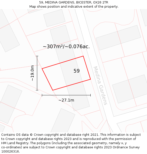 59, MEDINA GARDENS, BICESTER, OX26 2TR: Plot and title map