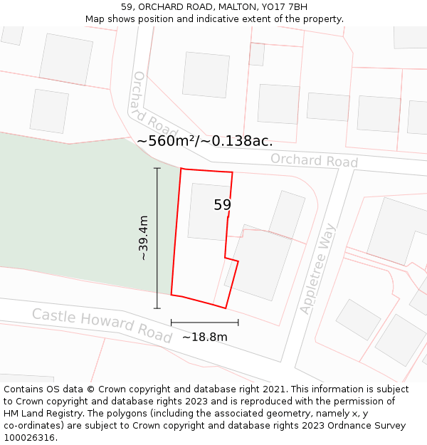 59, ORCHARD ROAD, MALTON, YO17 7BH: Plot and title map