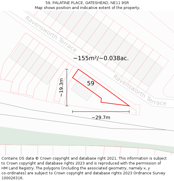 59, PALATINE PLACE, GATESHEAD, NE11 9SR: Plot and title map