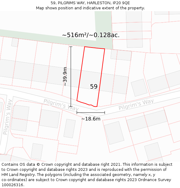 59, PILGRIMS WAY, HARLESTON, IP20 9QE: Plot and title map