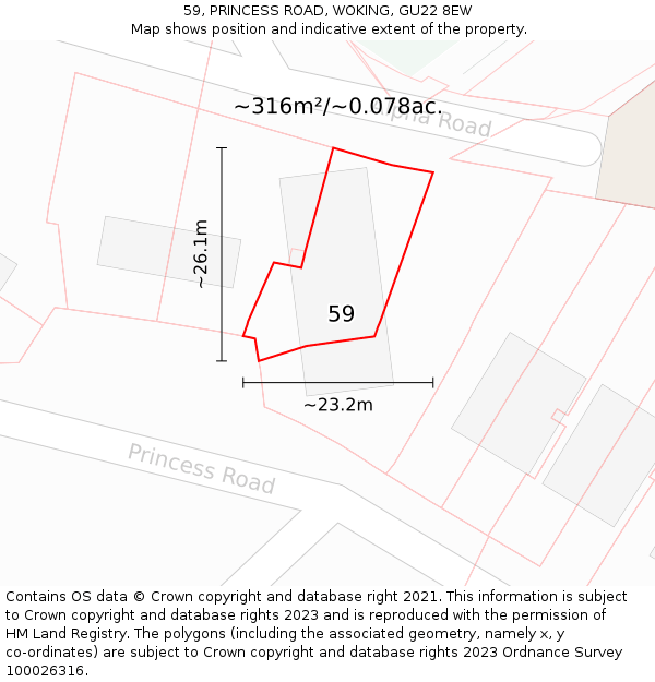 59, PRINCESS ROAD, WOKING, GU22 8EW: Plot and title map