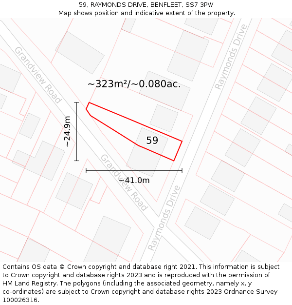 59, RAYMONDS DRIVE, BENFLEET, SS7 3PW: Plot and title map