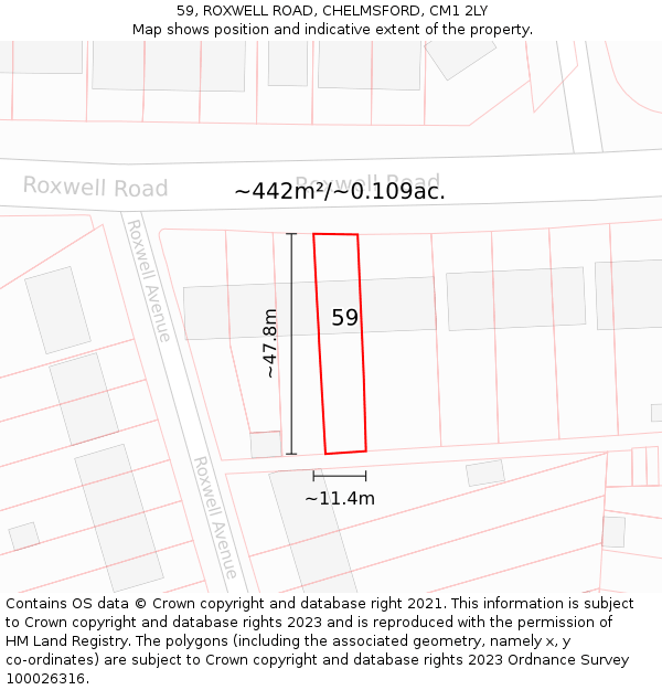 59, ROXWELL ROAD, CHELMSFORD, CM1 2LY: Plot and title map