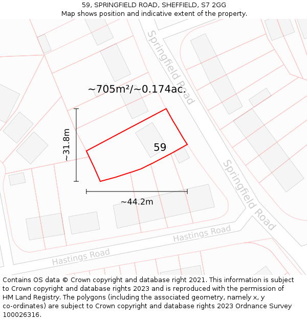 59, SPRINGFIELD ROAD, SHEFFIELD, S7 2GG: Plot and title map