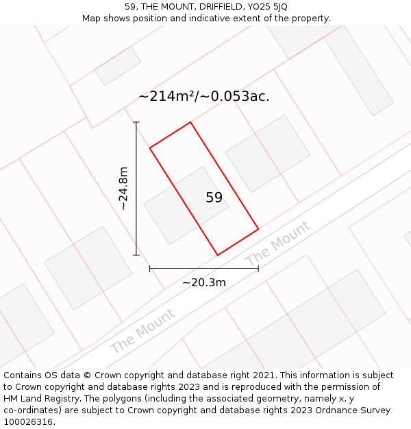 59, THE MOUNT, DRIFFIELD, YO25 5JQ: Plot and title map