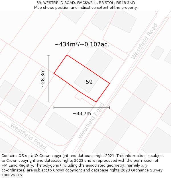 59, WESTFIELD ROAD, BACKWELL, BRISTOL, BS48 3ND: Plot and title map