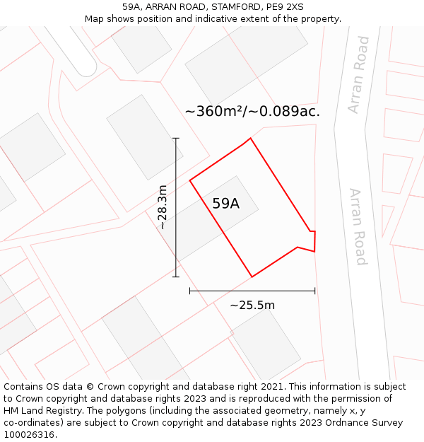 59A, ARRAN ROAD, STAMFORD, PE9 2XS: Plot and title map