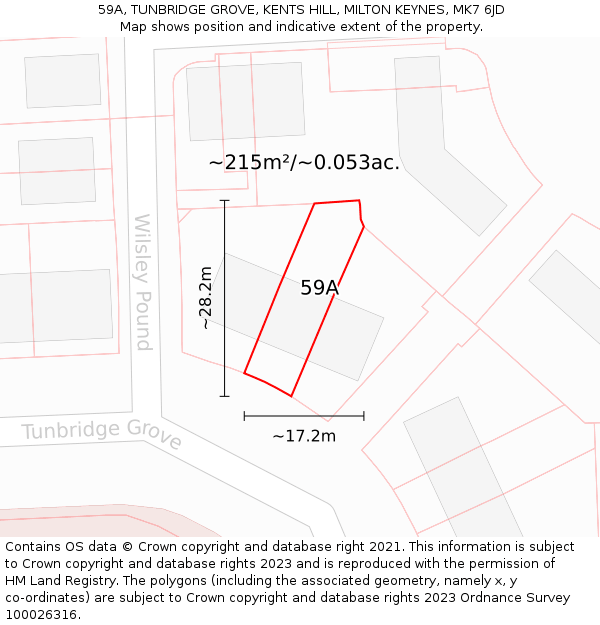 59A, TUNBRIDGE GROVE, KENTS HILL, MILTON KEYNES, MK7 6JD: Plot and title map