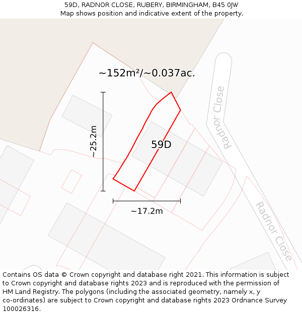 59D, RADNOR CLOSE, RUBERY, BIRMINGHAM, B45 0JW: Plot and title map