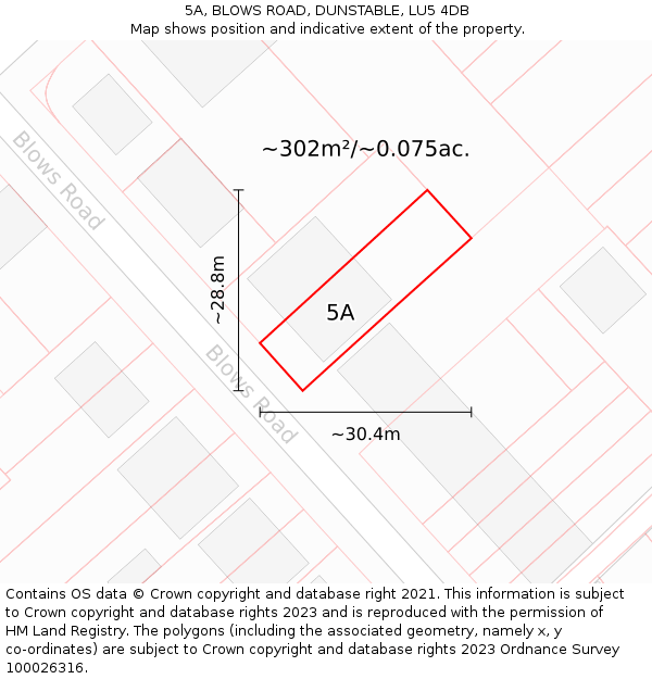 5A, BLOWS ROAD, DUNSTABLE, LU5 4DB: Plot and title map