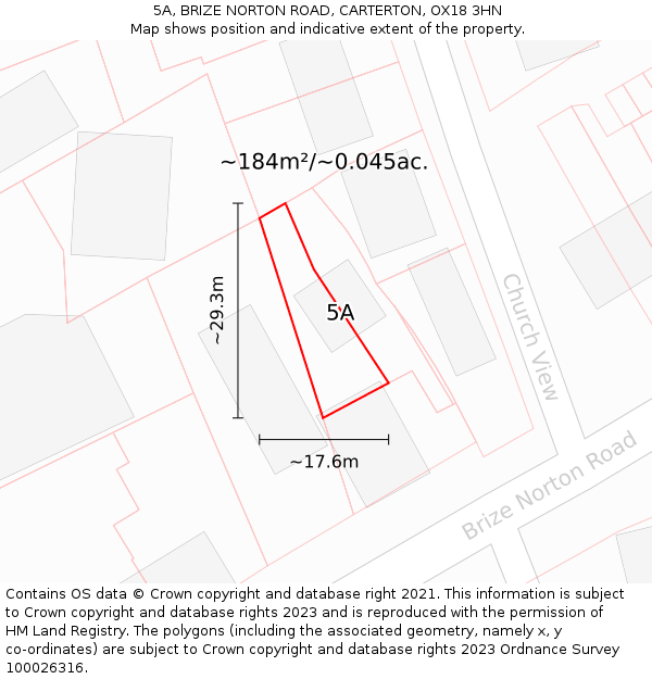 5A, BRIZE NORTON ROAD, CARTERTON, OX18 3HN: Plot and title map