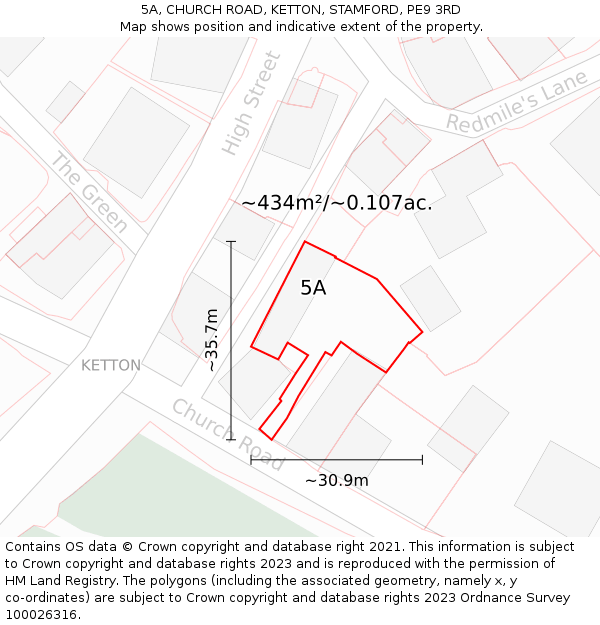 5A, CHURCH ROAD, KETTON, STAMFORD, PE9 3RD: Plot and title map