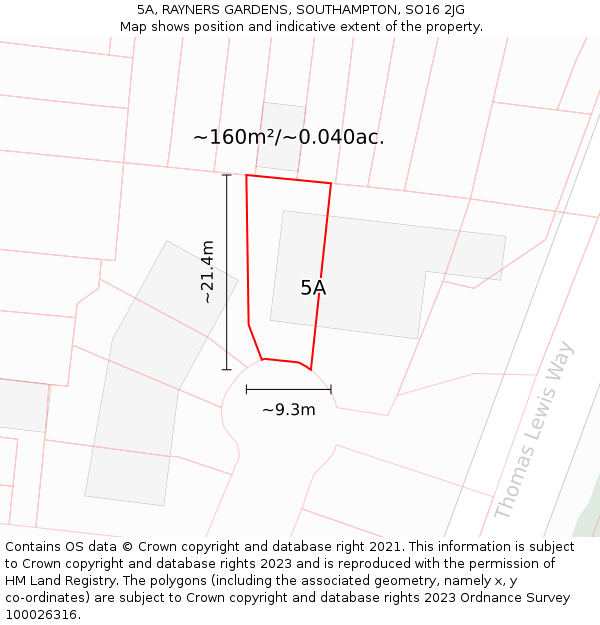 5A, RAYNERS GARDENS, SOUTHAMPTON, SO16 2JG: Plot and title map