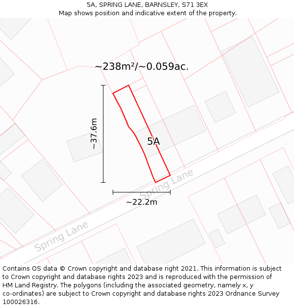 5A, SPRING LANE, BARNSLEY, S71 3EX: Plot and title map