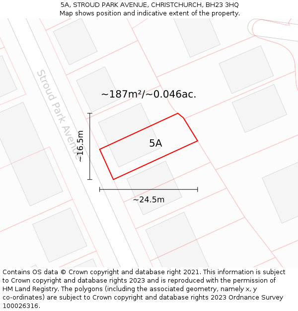 5A, STROUD PARK AVENUE, CHRISTCHURCH, BH23 3HQ: Plot and title map