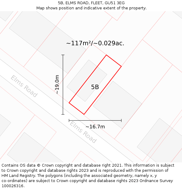 5B, ELMS ROAD, FLEET, GU51 3EG: Plot and title map