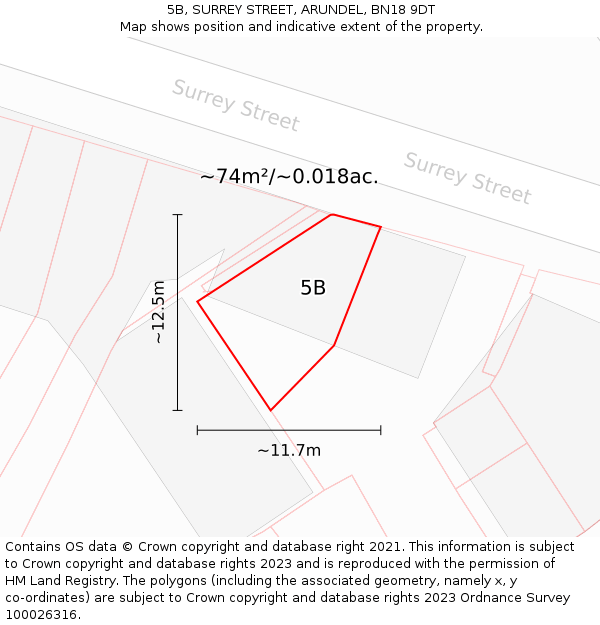 5B, SURREY STREET, ARUNDEL, BN18 9DT: Plot and title map