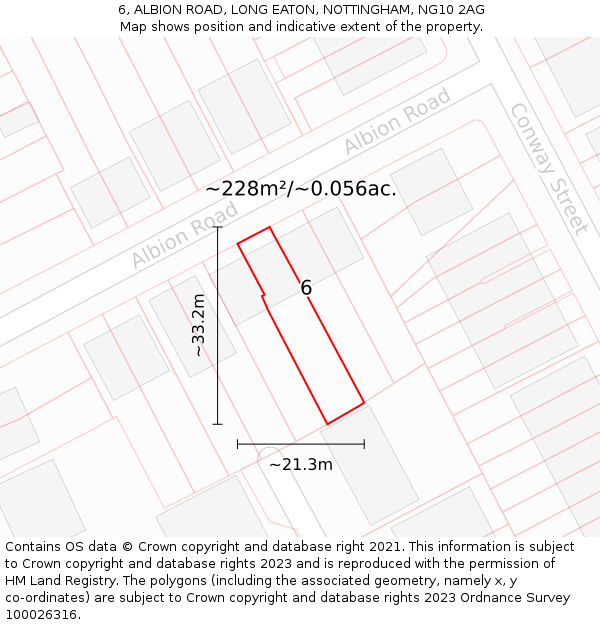 6, ALBION ROAD, LONG EATON, NOTTINGHAM, NG10 2AG: Plot and title map