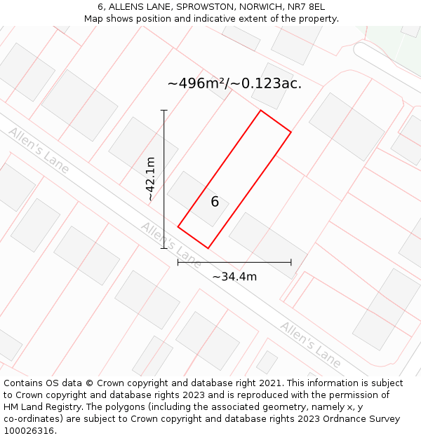 6, ALLENS LANE, SPROWSTON, NORWICH, NR7 8EL: Plot and title map
