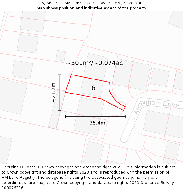 6, ANTINGHAM DRIVE, NORTH WALSHAM, NR28 9BE: Plot and title map