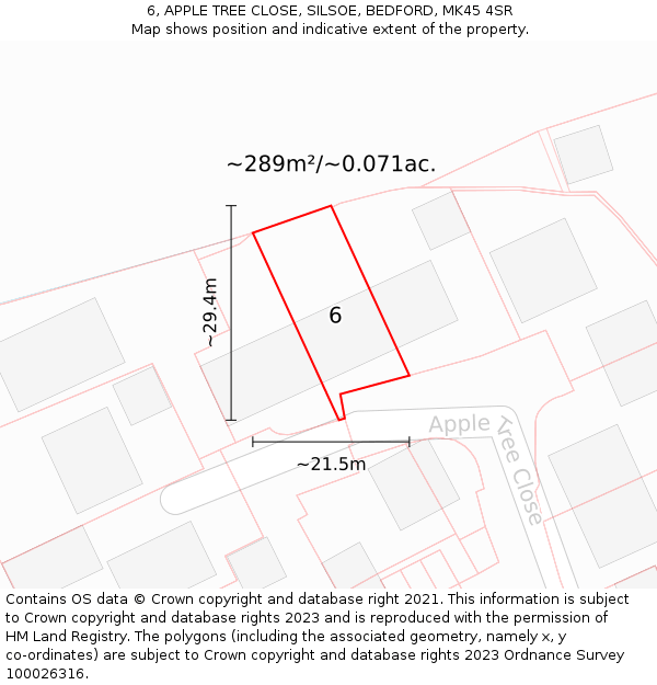 6, APPLE TREE CLOSE, SILSOE, BEDFORD, MK45 4SR: Plot and title map