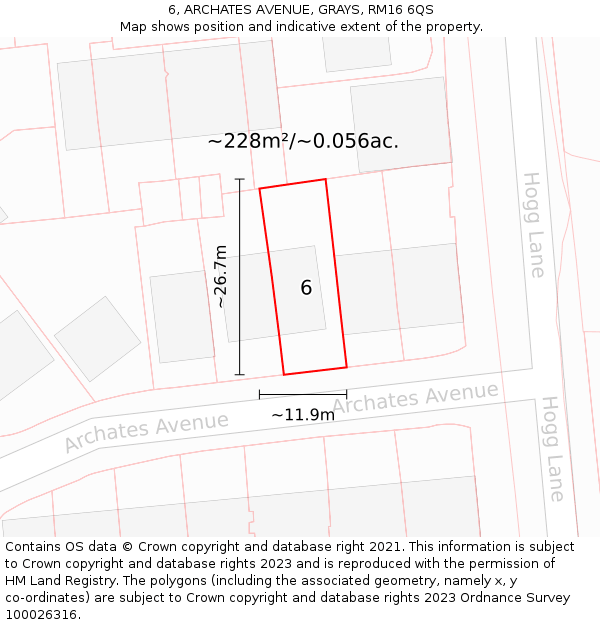 6, ARCHATES AVENUE, GRAYS, RM16 6QS: Plot and title map