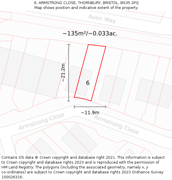 6, ARMSTRONG CLOSE, THORNBURY, BRISTOL, BS35 2PQ: Plot and title map