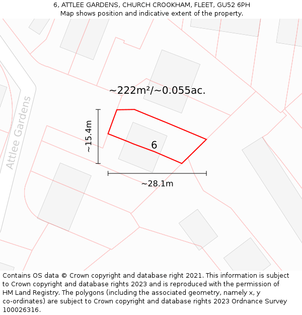 6, ATTLEE GARDENS, CHURCH CROOKHAM, FLEET, GU52 6PH: Plot and title map