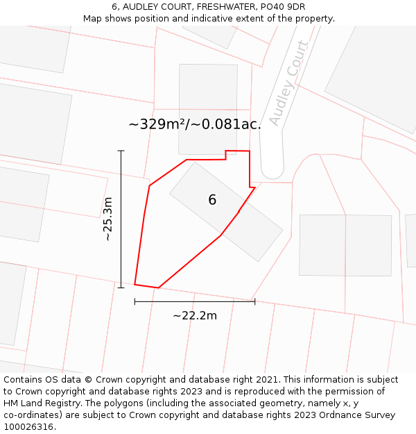 6, AUDLEY COURT, FRESHWATER, PO40 9DR: Plot and title map