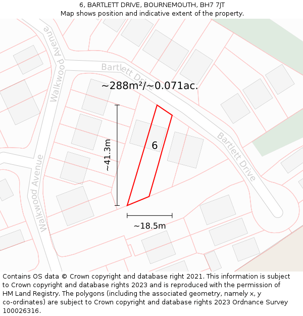 6, BARTLETT DRIVE, BOURNEMOUTH, BH7 7JT: Plot and title map