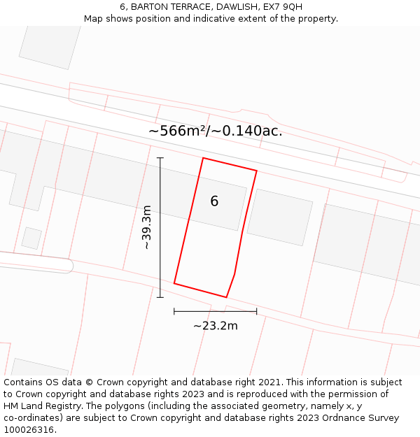 6, BARTON TERRACE, DAWLISH, EX7 9QH: Plot and title map